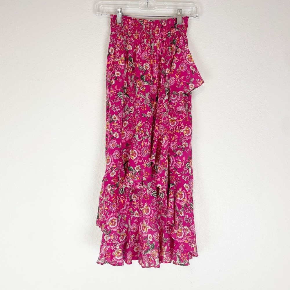 Misa Los Angeles Skirt Womens XS Maxi High Low Ruffle Smocked Waist Romantic